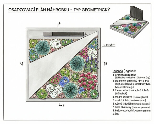 Rozkvitnutý hrob - hrob osadzovací plán