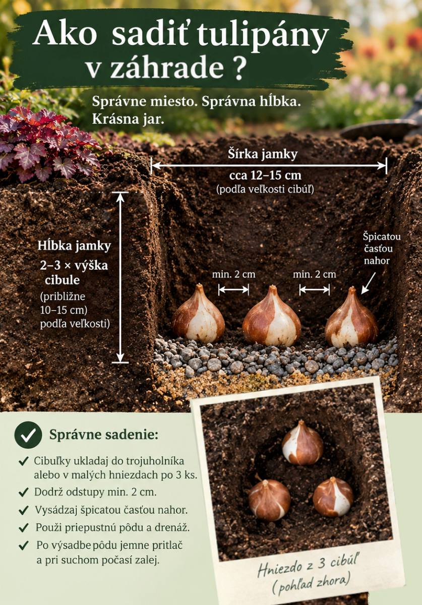 prierez jamkou pri sadení cibúľ tulipánov na jeseň, rozmery, tipy a podmienky 